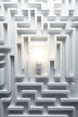 Illuminated Path: Light Bulb in Maze on Solid Light Background AI Generated