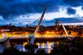 Illuminated Peace bridge in Derry Londonderry in Northern Ireland