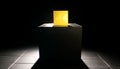 Illuminated pedestal shines spotlight on abstract metal symbol for success generated by AI