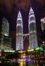 Illuminated Petronas Twin Towers fondly known as KLCC at night Royalty Free Stock Photo