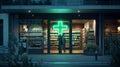 Pharmacy Front at Nighttime.AI generated image Royalty Free Stock Photo