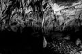 Illuminated picturesque karst rock formations in Balcarka Cave, Moravian Karst, Czech: Moravsky Kras, Czech Republic Royalty Free Stock Photo