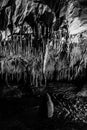 Illuminated picturesque karst rock formations in Balcarka Cave, Moravian Karst, Czech: Moravsky Kras, Czech Republic Royalty Free Stock Photo