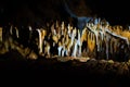 Illuminated picturesque karst rock formations in Balcarka Cave, Moravian Karst, Czech: Moravsky Kras, Czech Republic Royalty Free Stock Photo