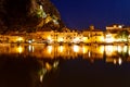 Illuminated Pirate Castle and Town of Omis Royalty Free Stock Photo