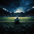 Illuminated pitch, Spotlights cast dramatic glow on football field action
