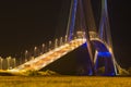 Illuminated Pont de Normandy by night, French bridge over Seine Royalty Free Stock Photo