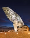 Illuminated Port House Antwerp at night. Royalty Free Stock Photo