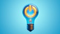 Illuminated Power Icon in Bulb for global Earth Hour on blue background. Energy conservation, environmental awareness, climate