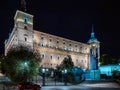 The illuminated Primate Cathedral of Saint Mary in Toledo at night, Spain