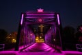 Illuminated Purple Bridge by Night, Urban Design Detail Royalty Free Stock Photo