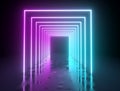 Illuminated purple and cyan square frames