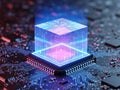Illuminated quantum processor on circuit board Royalty Free Stock Photo