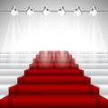 Illuminated Red Carpet under Spotlights Royalty Free Stock Photo