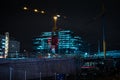 Illuminated with a red heart Platina building construction site on the waterfront in Gothenburg