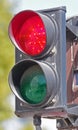 Illuminated red traffic signal light on modern traffic light Royalty Free Stock Photo