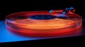 Illuminated Red Vinyl Record Player on Turntable Royalty Free Stock Photo