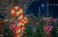 Illuminated candy cane decorations, Christmas market, Ottawa, Ontario, Canada Royalty Free Stock Photo