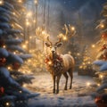 An illuminated reindeer in a christmas magical forest a Christmas atmosphere Royalty Free Stock Photo