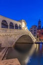 Rialto bridge in Venice at night Royalty Free Stock Photo