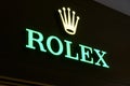 Illuminated Rolex logo sign in Lugano