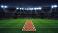 Illuminated round cricket stadium full of fans at night upper front view Royalty Free Stock Photo