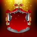 Illuminated royal mantle and gold crown with red signboard Royalty Free Stock Photo