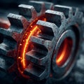 Illuminated Rusty Gear with Glowing Edge in Dark Industrial Setting, Highlighting Mechanical Details and Textures Royalty Free Stock Photo