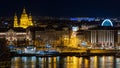 Illuminated Saint Stephen Basilica, Ferris Wheel of Budapest and Danube river. Budapest, Hungary Royalty Free Stock Photo