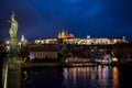 Illuminated Saint Vitus Cathedral, Hradcany Castle And River Moldova In The Night In Prague In The Czech Republic Royalty Free Stock Photo