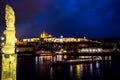 Illuminated Saint Vitus Cathedral, Hradcany Castle And River Moldova In The Night In Prague In The Czech Republic Royalty Free Stock Photo