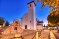 Illuminated San Cristobal Church at Dusk, Granada, Andalusia