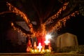 Illuminated scary Halloween decoration outdoor at fall