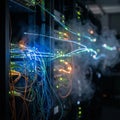 Illuminated Server Rack with Cables Royalty Free Stock Photo