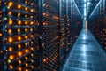 Illuminated Server Room: Data Center Network Infrastructure with Glowing Lights