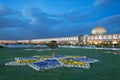 Illuminated Sheikh Lotfollah Mosque and Naqshe Jahan Square of Isfahan against Blue Sky Before Night Royalty Free Stock Photo