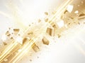 Exploding golden shards and particles with bright light streaks creating a dynamic and energetic abstract background with a sense Royalty Free Stock Photo
