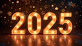 2025 illuminated sign with stars. Concept of New Year, celebration, and future Royalty Free Stock Photo