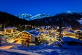 Illuminated Ski Resort of Madonna di Campiglio in the Morning Royalty Free Stock Photo