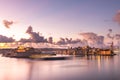 Illuminated skyline of Senglea at sunrise,Malta. One of Three Cities in Grand Harbour