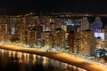 Illuminated skyscrapers of a Benidorm city at night. Spain Royalty Free Stock Photo