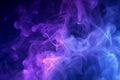Illuminated smoke-filled darkness with captivating purple and blue searchlights.