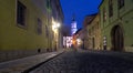 Illuminated Sopron narrow street in Hungary