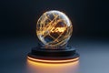 Illuminated sphere with glowing network design on a dark pedestal Royalty Free Stock Photo