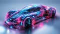 Illuminated sportscar in digital environment Royalty Free Stock Photo