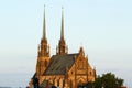 Illuminated St. Peter and Paul Cathedral at sunset, Brno Royalty Free Stock Photo