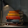 Illuminated stack of journals revealing stories, knowledge, and creative reflection Royalty Free Stock Photo