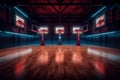 indoor interior corridor empty stadium hall neon arena basketball game professional background. Generative AI.