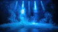 illuminated stage with blue lights and smoke on black background Royalty Free Stock Photo