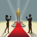 Illuminated stage podium with businessman and red carpet, Vector illustration Royalty Free Stock Photo